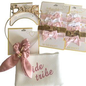 Assorted Lot of Bride Tribe Bachelorette Party Tiara Hair Ties Scrunchie & Pouch